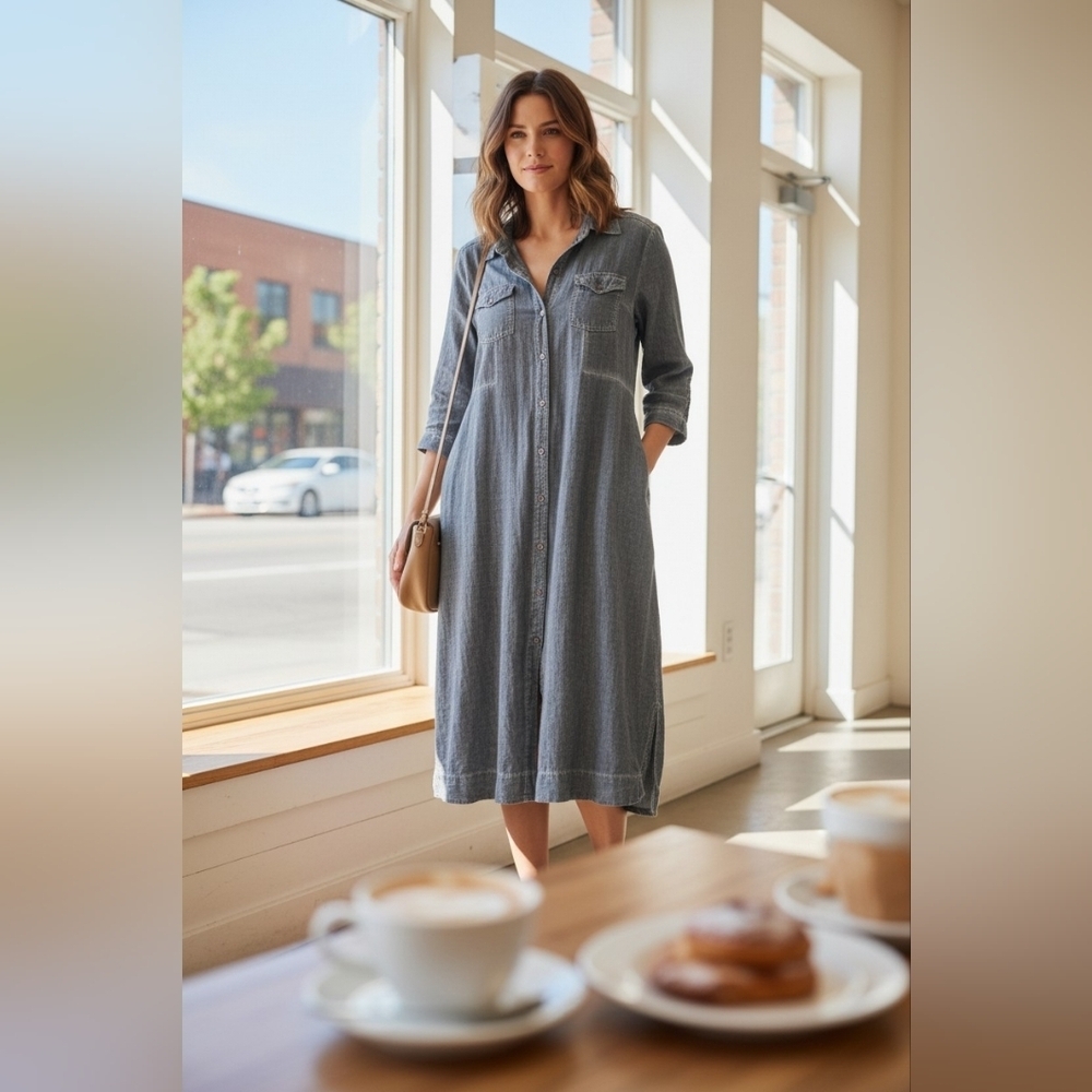 Chaudry Women's Shirt Dress - Blue Sz Lg
